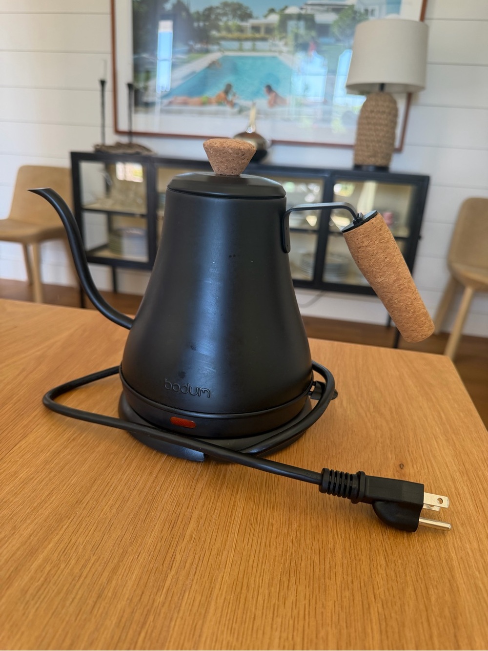 Bodum Black Electric Gooseneck Kettle with Cork Accents